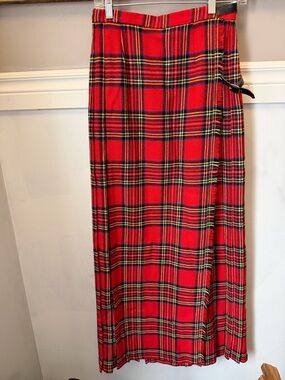Morkham Vintage Red Plaid Pleated Maxi Kilt Skirt Size s